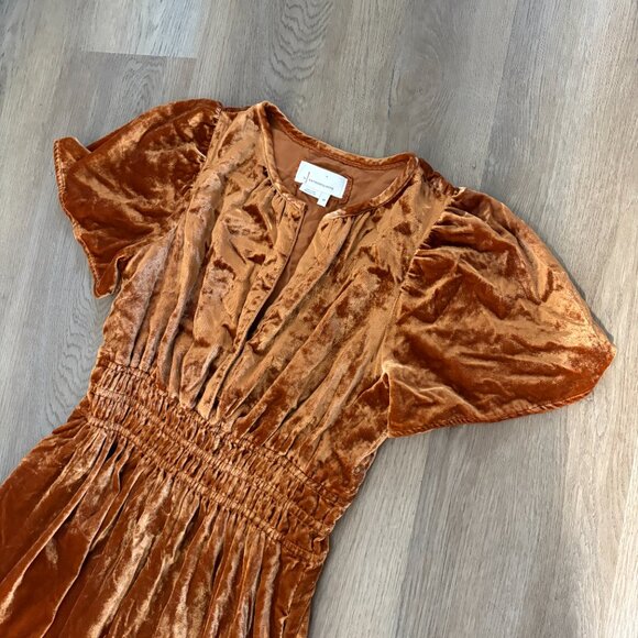 Anthropologie Somerset Velvet Maxi Dress size XS copper orange yellow honey tier - Picture 8 of 11